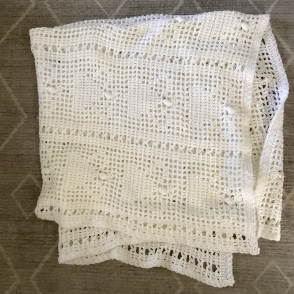 VTG Handmade  Crochet Afghan White Throw Blanket 50 x 60 Excellent Condition